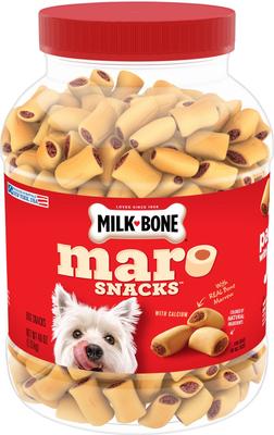 Paquete: Golosinas para perros Milk-Bone MaroSnacks con médula ósea real y sabor a tocino