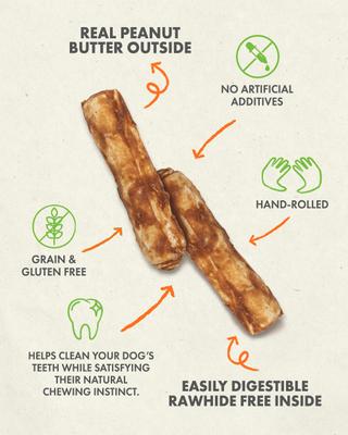 Hide Free Peanut Butter Flavor Roll Dog Chew Treat, Small