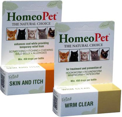 Bundle: HomeoPet Feline Skin & Itch Cat Supplement, 450 drops & HomeoPet Feline WRM Clear Cat Supplement, 450 drops