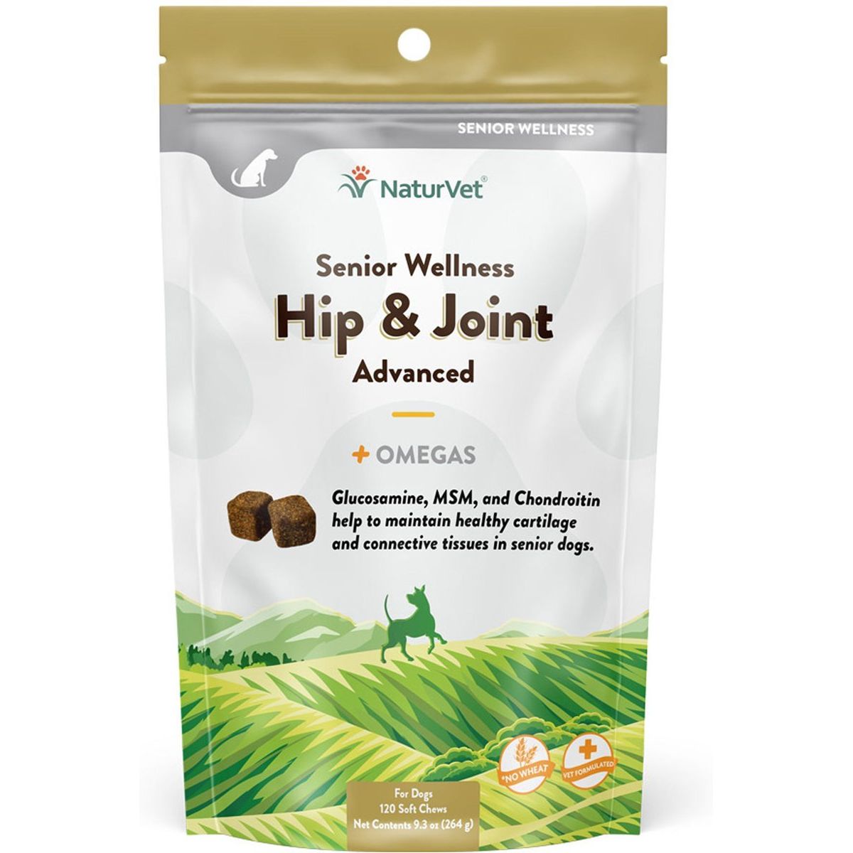 NaturVet Senior Hip & Joint Advanced, 120 masticables blandos, para perros mayores