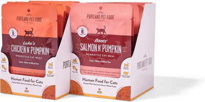 Comida húmeda para gatos Boots' Salmon & Luke's Chicken Homestyle Variety Pack Grain-Free Puree, bolsa de 2.6 oz, caja de 8