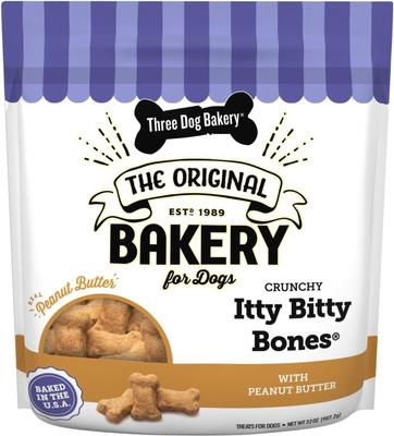 Golosinas crujientes para perros Itty Bitty Bones con mantequilla de maní, bolsa de 32 oz
