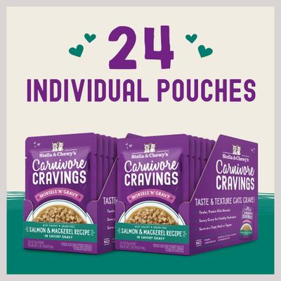 Carnivore Cravings Morsels'N'Gravy Salmon & Mackerel Recipe Cat Food, 2.8-oz pouch, case of 12