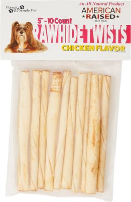 Chicken Flavored Rawhide Twist Dog Treat, 5-in, 10 count