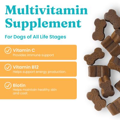 PetVites Multivitamin Soft Chews Vitamin C & B12 Supplement for Dogs, 120 count