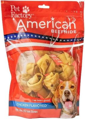 American Beefhide 4 to 5-inch Knotted Bones Chicken Flavored Chewy Dog Treats, 8 count