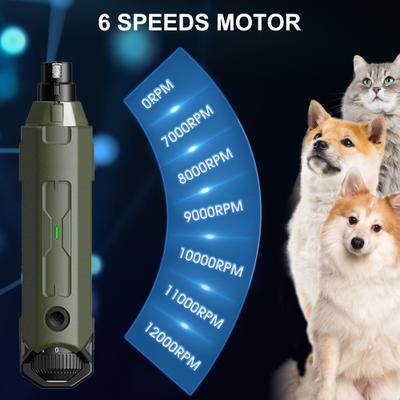N60 6-Speed Electric Rechargeable Cat & Dog Nail Grinder, Army Green