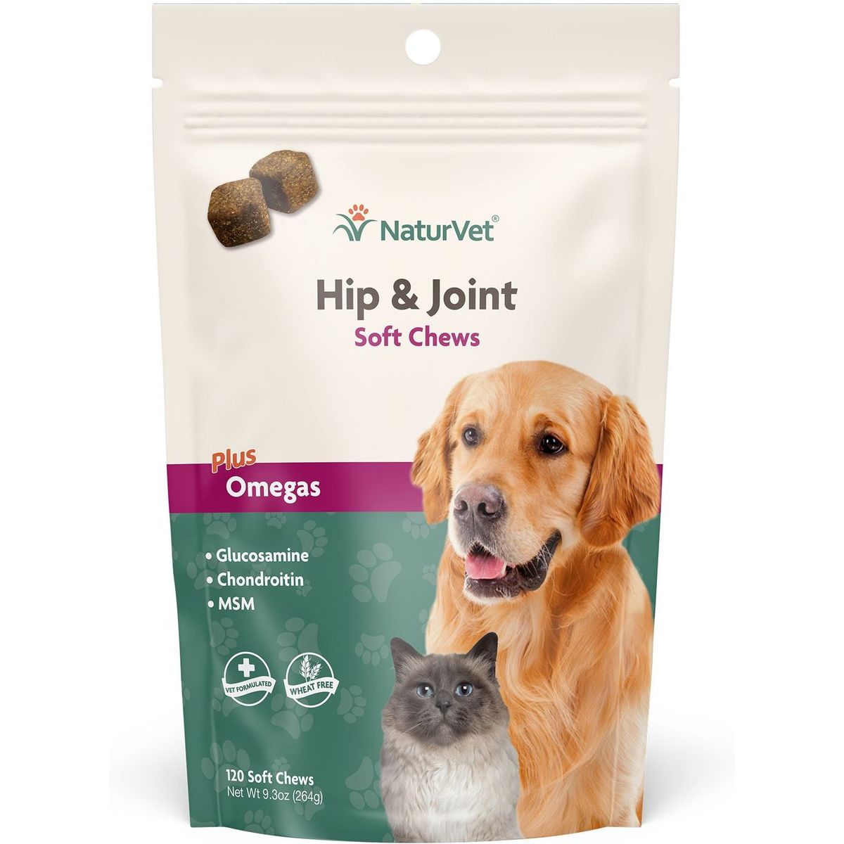 NaturVet Hip Joint Soft Chews para perros y gatos, 120 masticables