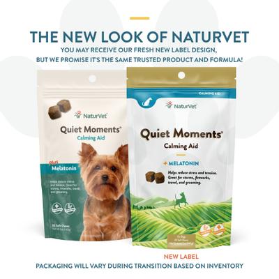 NaturVet, Quiet Moments Plus Melatonin, masticables blandos calmantes con manzanilla y melatonina para perros, 65 unidades