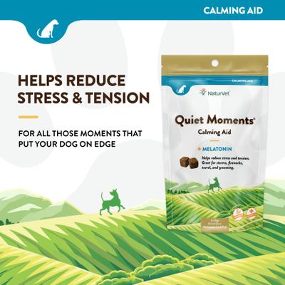 NaturVet, Quiet Moments Plus Melatonin, masticables blandos calmantes con manzanilla y melatonina para perros, 65 unidades