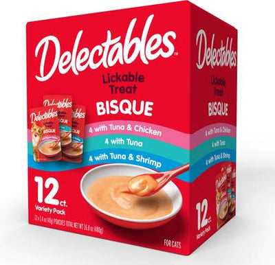 Bundle: Hartz Delectables Bisque Variety Pack Lickable Cat Treats, case of 12 + Hartz Just for Cats Peek & Play Pop-Up Tent Cat Toy