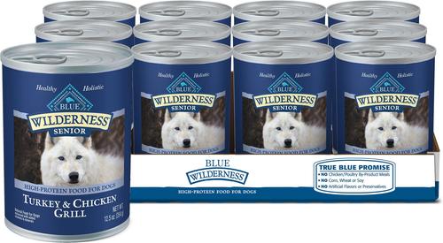 Paquete: Alimento seco para perros mayores Blue Buffalo Wilderness Chicken + Alimento enlatado para perros mayores Turkey & Chicken Grill