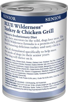 Paquete: Alimento seco para perros mayores Blue Buffalo Wilderness Chicken + Alimento enlatado para perros mayores Turkey & Chicken Grill
