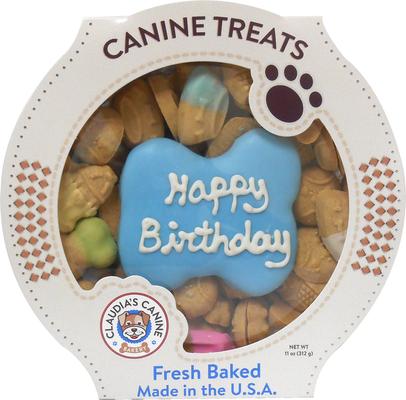 Happy Birthday Peanut Butter Cookie Dog Treats, 11-oz tub, Blue