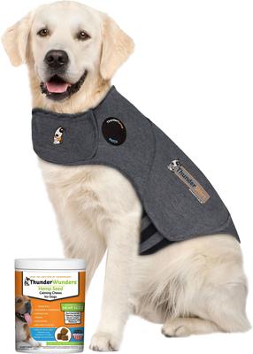 Bundle: ThunderShirt Classic Anxiety & Calming Vest, Heather Grey, XX-Small + ThunderWunders Hemp Dog Chews