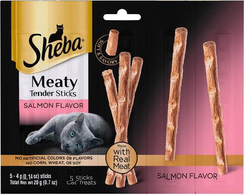 Bundle: Sheba Meaty Tender Sticks Salmon Flavored Cat Treats, 5 count + Frisco Plush, Teaser, Ball & Tunnel Variety Pack Cat Toy with Catnip, 25 count