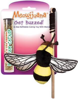 Bundle: Meowijuana Catnip Pawty Mix, 60-g jar + Meowijuana Refillable Get Buzzed Catnip Bee Cat Toy