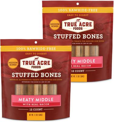 Large Stuffed Bone Treats Meaty Middle Made with real Bacon, 6 count
