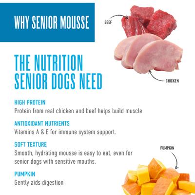 Senior Mousse Grain-Free Chicken, Beef & Pumpkin in Broth Wet Dog Food, 3.5-oz pouch, case of 12