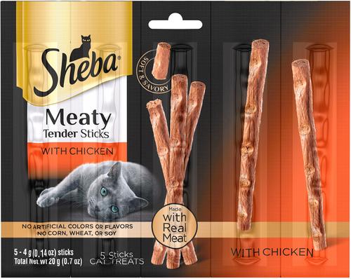 Bundle: Sheba Meaty Tender Sticks Chicken Cat Treats, 5 count + Frisco Moppy Ball Cat Toy, Blue