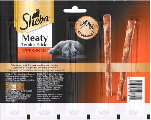 Bundle: Sheba Meaty Tender Sticks Chicken Cat Treats, 5 count + Frisco Moppy Ball Cat Toy, Blue