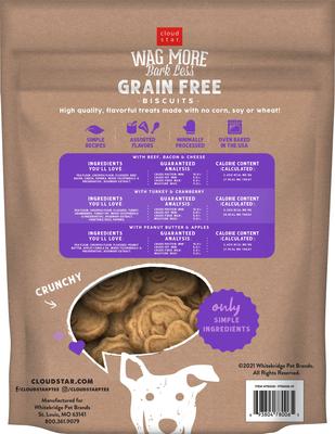 Golosinas crujientes para perros Wag More Bark Less sin cereales, sabores variados, bolsa de 2.5 lb