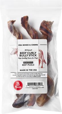 Golosinas masticables para perros Curly Bully Stick de 6 a 9 pulgadas, hechas en EE. UU., 3 unidades