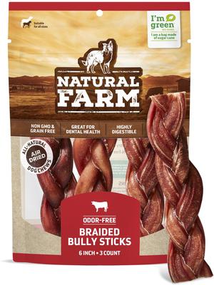Odor-Free Braided Bully Sticks Dog Treats, 6-in, 3 count