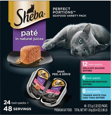 Bundle: Sheba Perfect Portions Seafood Pate Grain-Free Food Trays + Greenies Feline Greenies Smartbites Healthy Indoor Tuna Flavored Cat Treats