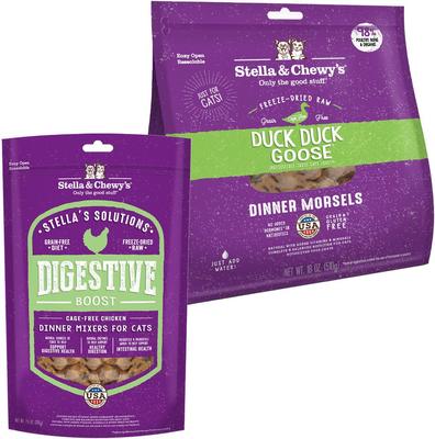Bundle: Stella & Chewy's Stella's Solutions Digestive Boost Chicken + Duck Duck Goose Dinner Morsels Freeze-Dried Cat Food