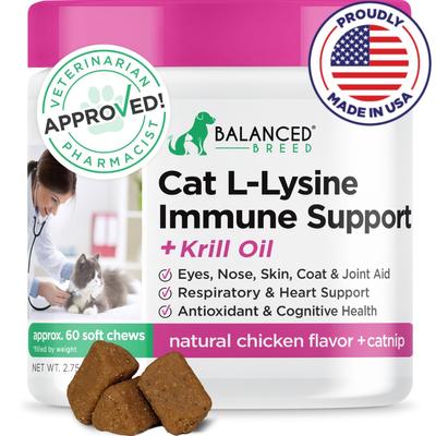 Cat L-Lysine Immune Support Natural Chicken Flavored Soft Chew Immune Supplement for Cats, 60 count