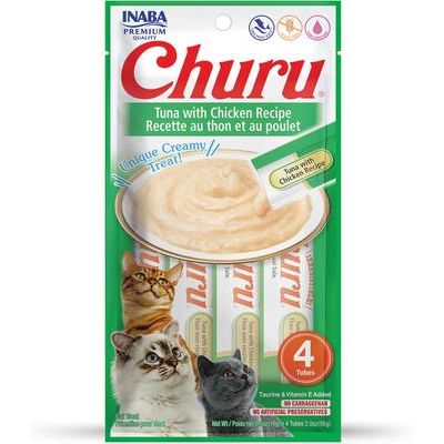 Churu - Premio para lamer para gatos, atún sin cereales y puré de pollo, tubo de 0.5 oz, paquete de 4