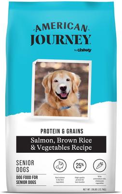 Bundle: American Journey Protein & Grains Senior Salmon, Brown Rice & Vegetables Recipe Dry Food + Poultry & Beef Variety Pack Grain-Free Canned Dog Food