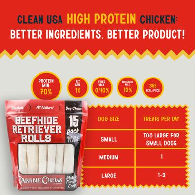 Premium Beefhide Rawhide Chews Dog Treats, 15 count