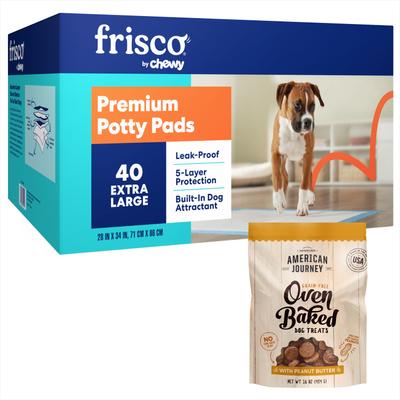 Bundle: Frisco Extra Large Training & Potty Pads, 28 x 34-in, 40 count + American Journey Peanut Butter Recipe Dog Treats