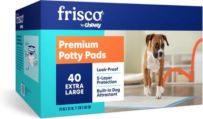 Paquete: Empapadores de entrenamiento y para ir al baño Frisco extra grandes, 28 x 34 pulgadas, 40 unidades + premios para perros American Journey con receta de mantequilla de maní