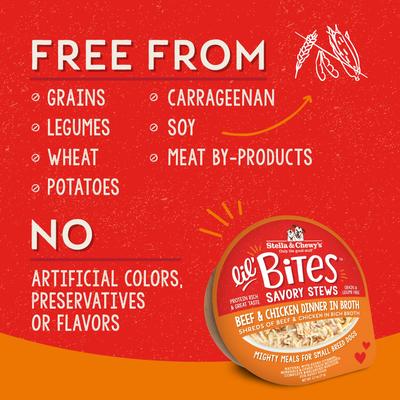 Lil Bites Savory Stews Grain-Free Beef & Chicken in Broth Flavored Shredded Small Breed Wet Dog Food, 2.7-oz cup, case of 12