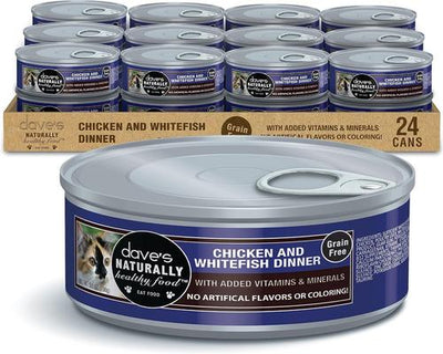 Naturally Healthy Grain-Free Chicken & Whitefish Dinner Wet Canned Cat Food Pate, 5.5-oz can, case of 24
