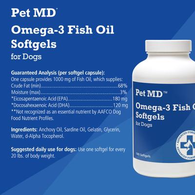 Omega-3 Fish Oil Softgel Dog Supplement, 180 count