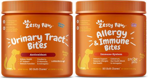 Bundle: Zesty Paws Allergy & Immune Support Lamb Flavor Soft Chew Supplement + Cranberry Bladder Bites Urinary Tract Support Chicken Flavor Chews for Dogs