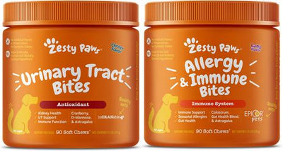 Bundle: Zesty Paws Allergy & Immune Support Lamb Flavor Soft Chew Supplement + Cranberry Bladder Bites Urinary Tract Support Chicken Flavor Chews for Dogs
