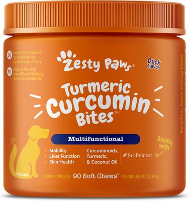 Bundle: Zesty Paws Curcumin Bites Everyday Vitality Duck Flavor Dog Supplement, 90 count + Zesty Paws Allergy & Immune Support Lamb Flavor Soft Chew Dog Supplement, 90 count