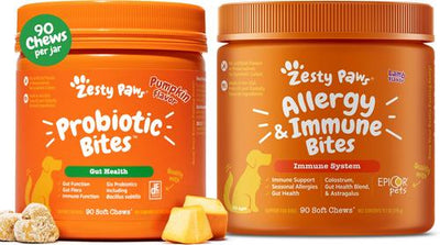Bundle: Zesty Paws Probiotic Bites Digestion + Aller-Immune Bites Lamb Flavor Immune System Soft Chews Dog Supplement