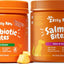 Bundle: Zesty Paws Probiotic Bites Digestion Pumpkin Flavor Soft Chews Supplement + Salmon Bites Skin & Coat Dog Supplement