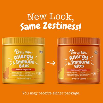 Bundle: Zesty Paws All Ages Calming Bites Behavior Bacon Flavor Supplement + Aller-Immune System Bites Bacon Flavor Cat Supplement