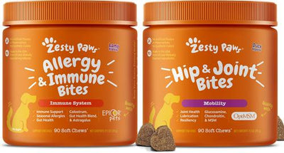 Bundle: Zesty Paws Mobility Bites Hip & Joint Support + Aller-Immune Bites Lamb Flavor Immune System Soft Chews Dog Supplement