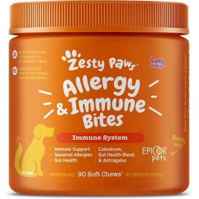 Paquete: Zesty Paws Mobility Bites, soporte para cadera y articulaciones + Aller-Immune Bites, suplemento masticable suave para perros con sabor a cordero