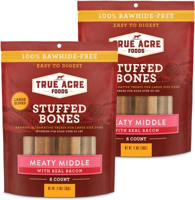 Large Stuffed Bone Treats Meaty Middle Made with real Bacon, 6 count