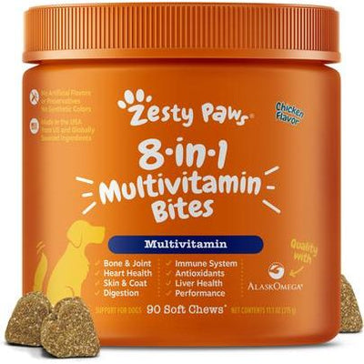 Paquete: Multivitamínico Zesty Paws 8 en 1 + Suplemento para la piel y el pelaje de tu perro con Salmon Bites