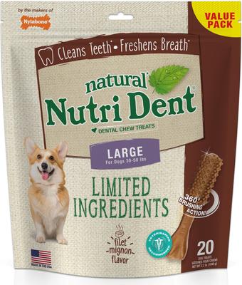Nutri Dent Filet Mignon Flavored Dog Dental Chews, Regular, Large, 20 Count